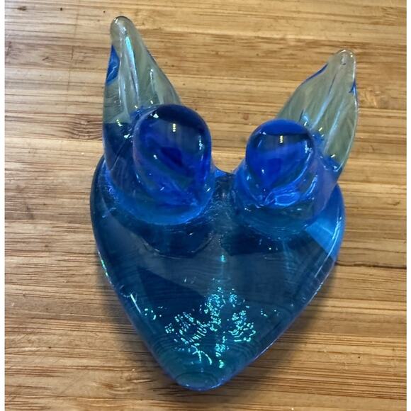 Birds Of Happiness Signed Leo Ward Art Glass Studios Two Birds Heart 3 Inch - Picture 1 of 5